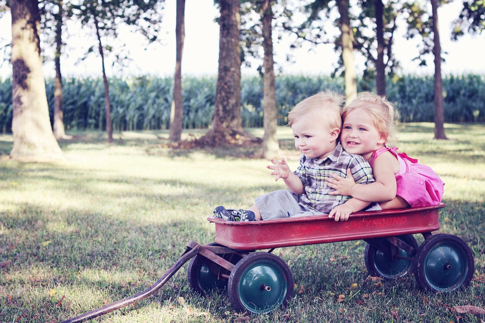 children in a wagon