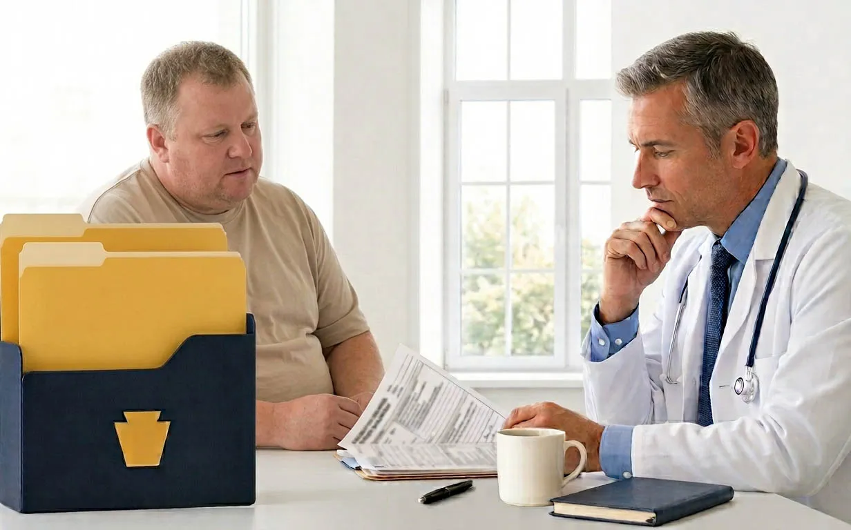 patient with doctor and disability forms